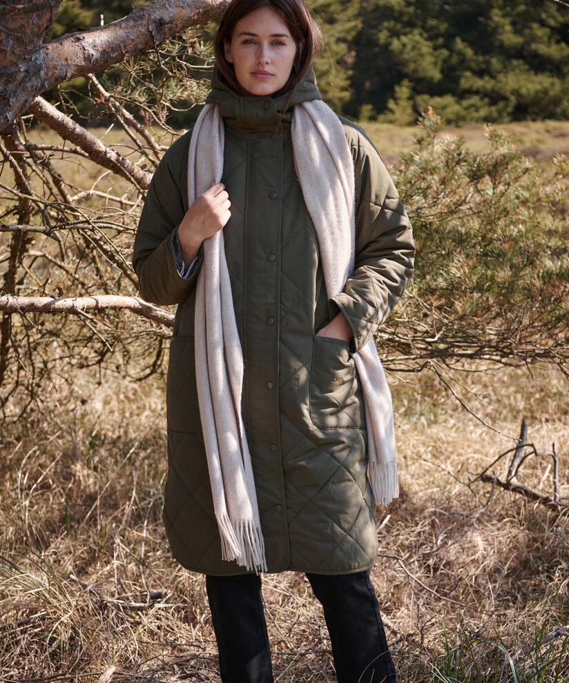 grande écharpe en laine à franges, L beige mel
