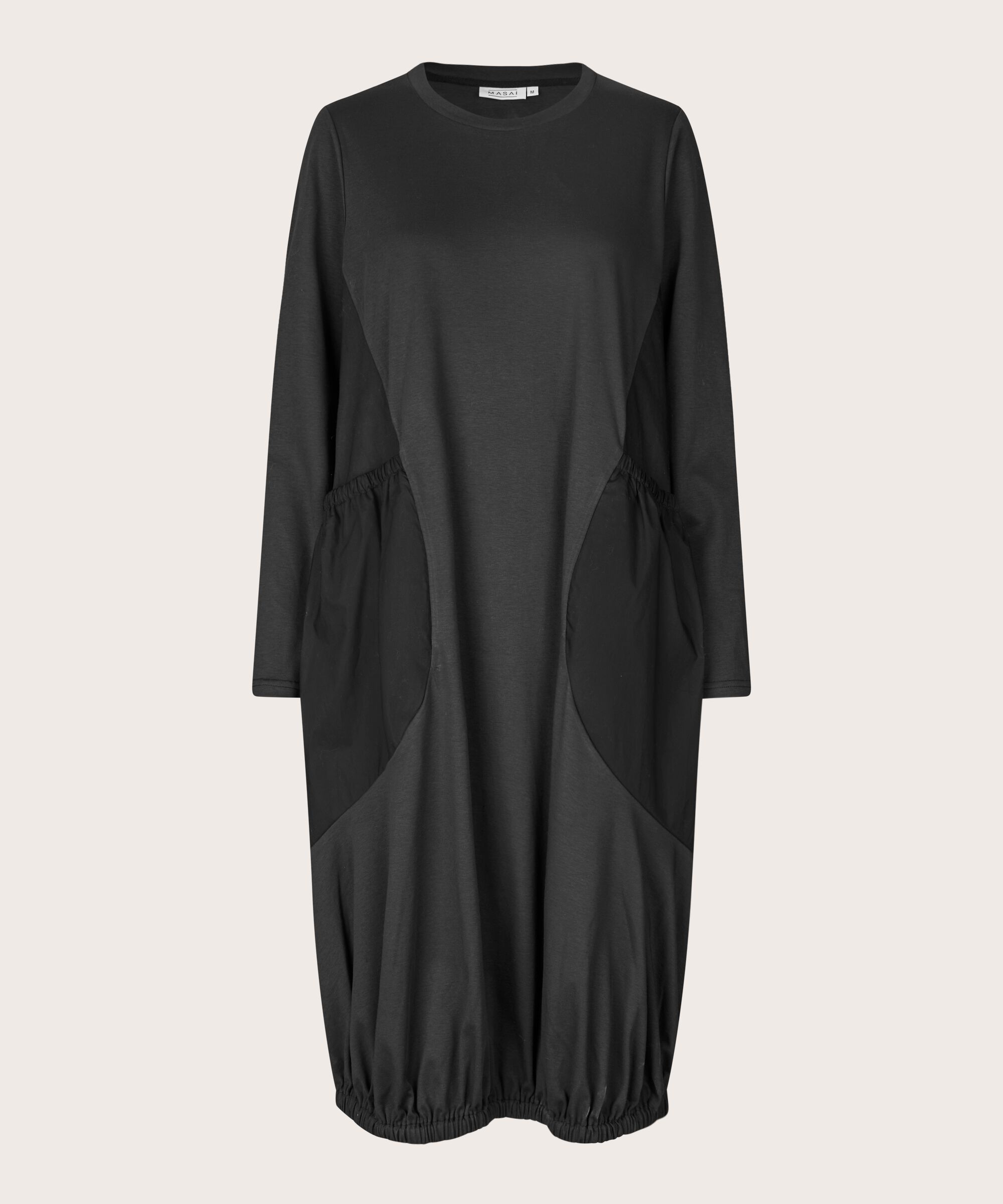 robe à manches longues en jersey et popeline de coton, Black