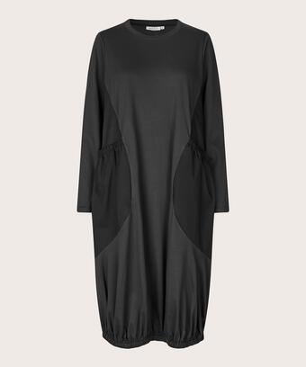 robe à manches longues en jersey et popeline de coton, Black