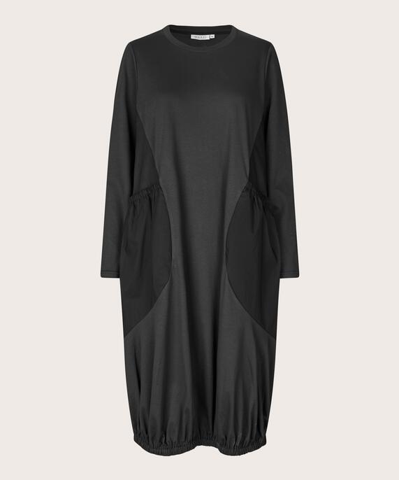 robe à manches longues en jersey et popeline de coton, Black