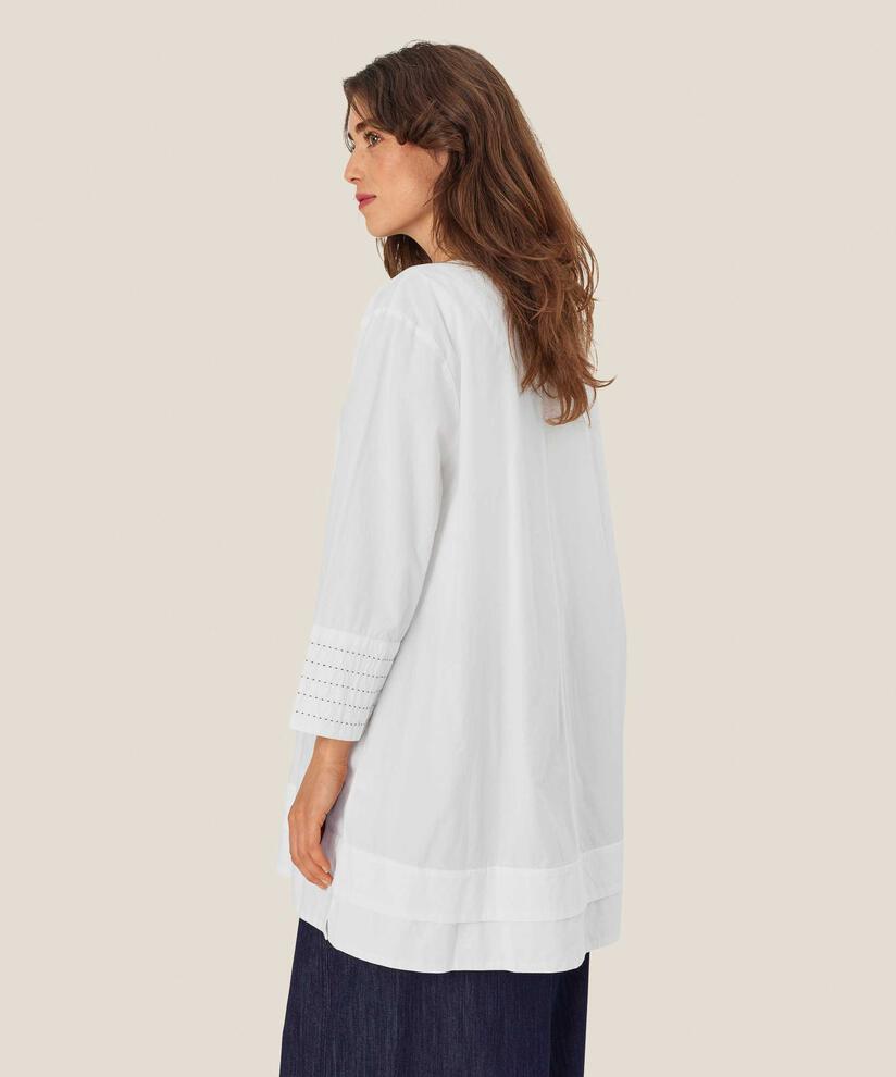 tunique en coton à col rond avec patte de boutonnage, White