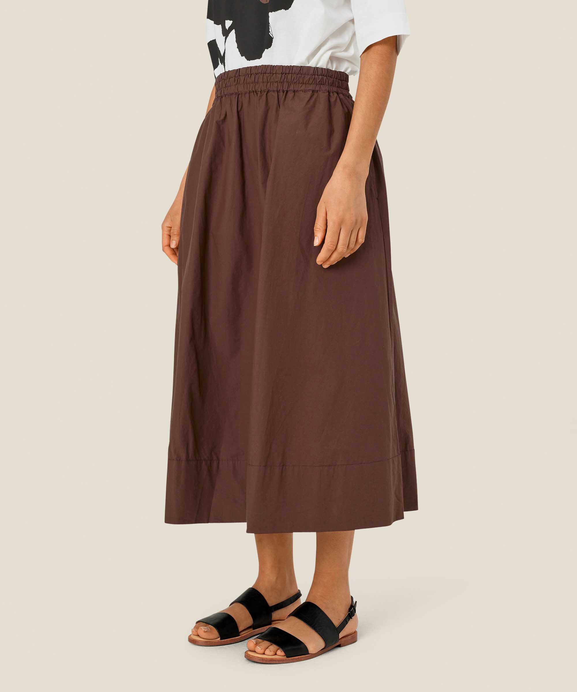 jupe en coton avec taille élastique et poches fendues, Chestnut