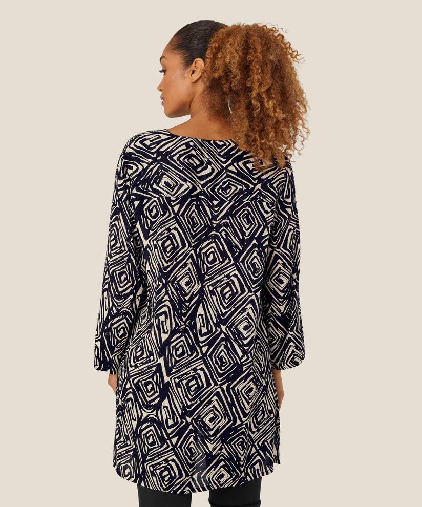 tunique en viscose imprimée à manches trois-quarts, Black
