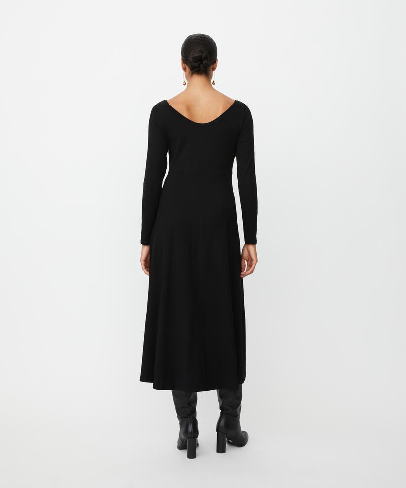 robe en jersey à manches longues et col rond, Black