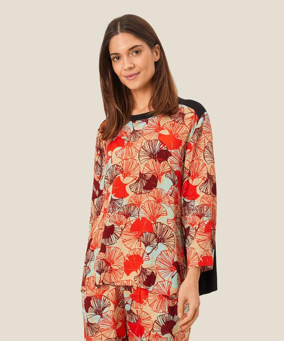 blouse en viscose imprimée à manches 3/4, Poinciana