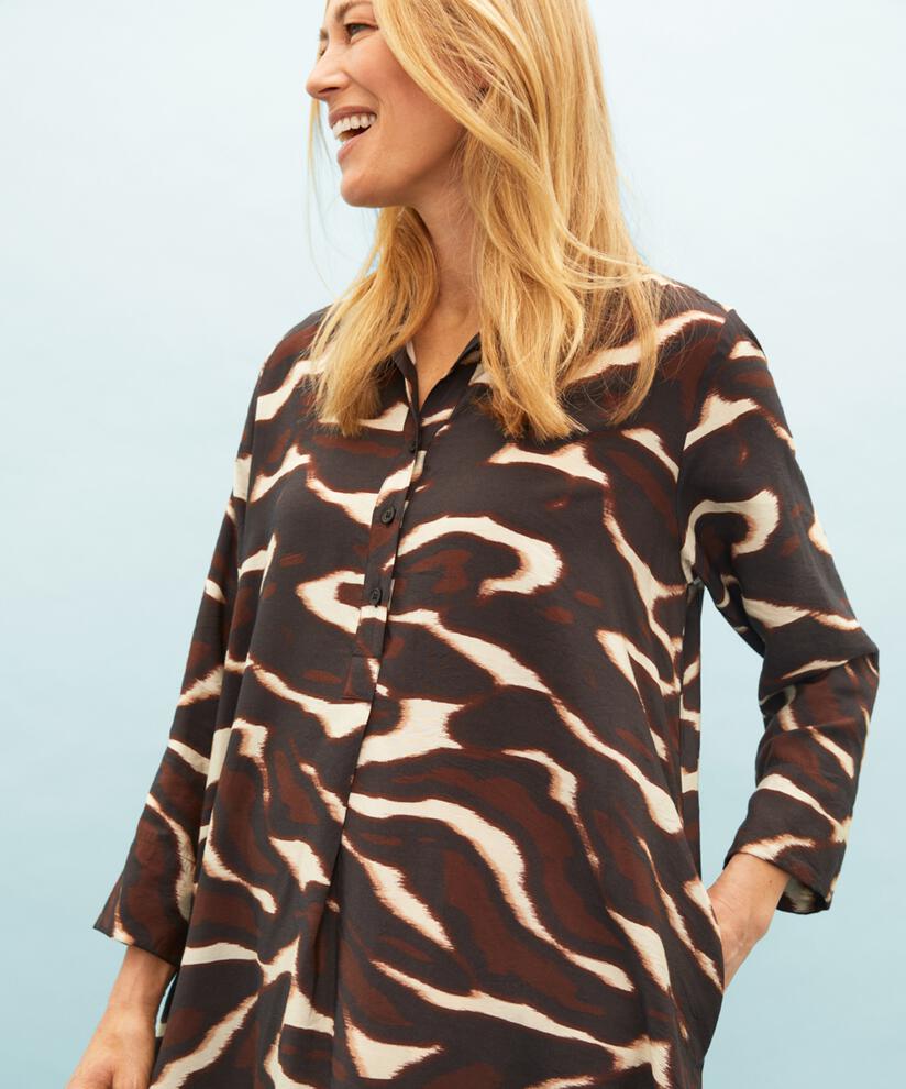 robe en viscose avec boutons et col, Coffee Bean