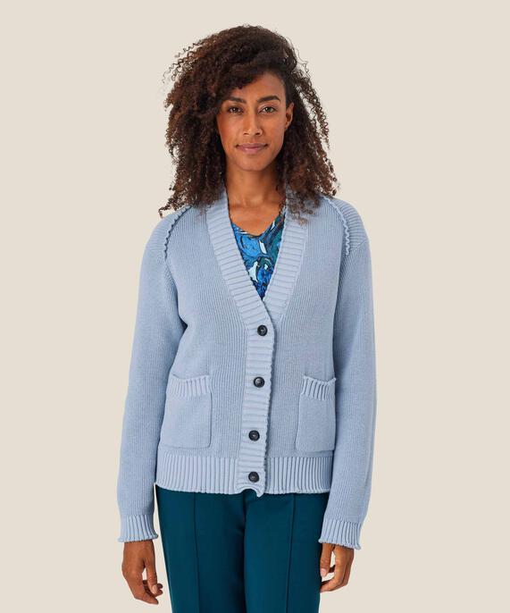 cardigan en coton avec détails volants sur les épaules, Blue Fog