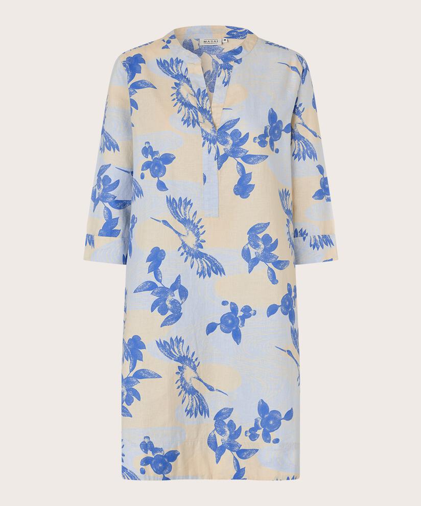 Robe imprimée en lin mélangé avec col en V et poches fendues, Heather