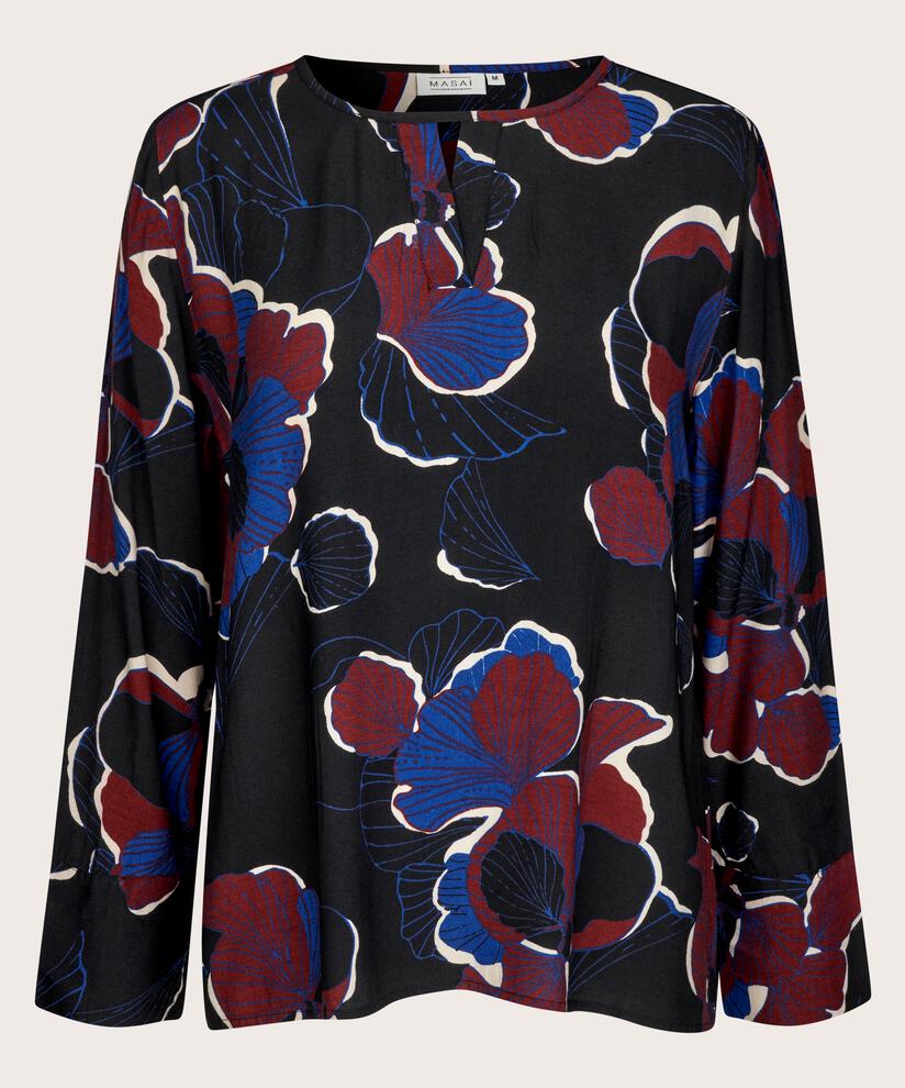 Top en viscose fleuri avec fente au niveau du cou, Tawny Port