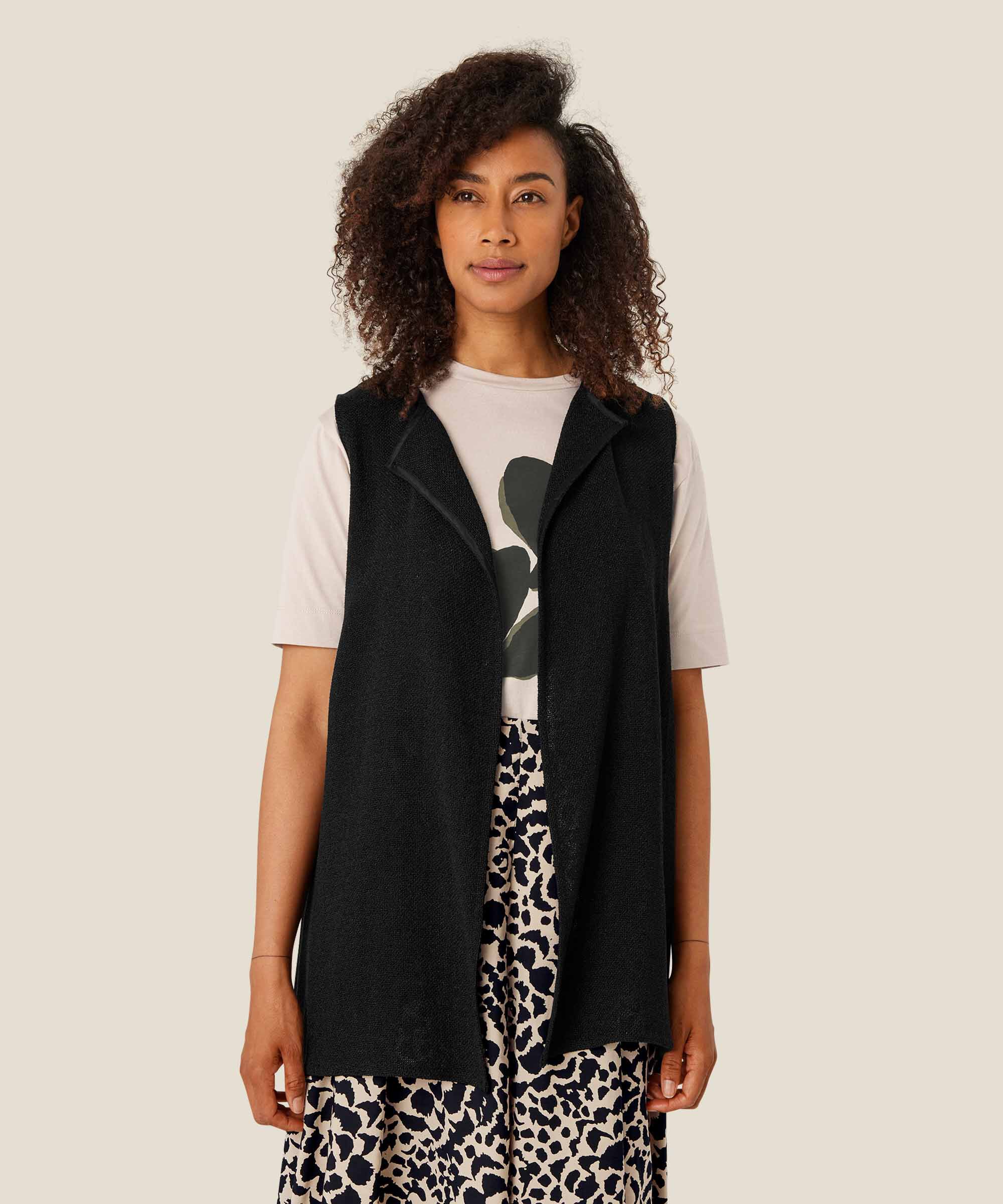 Gilet Long Ouvert En Boucle, Black