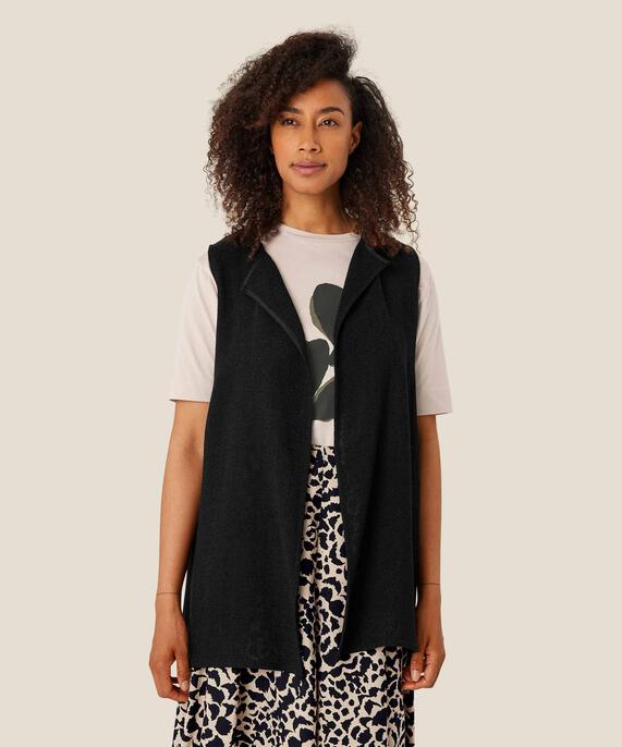 Gilet Long Ouvert En Boucle, Black