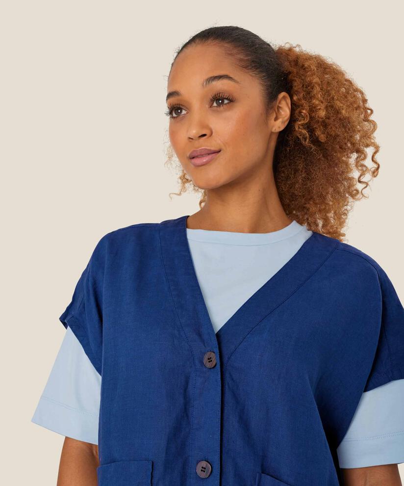 chemise en lin avec poches, Navy Peony