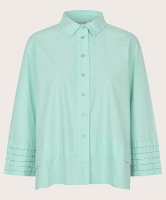 chemise en coton avec surpiqûres contrastées sur les manches, P. Turquoise