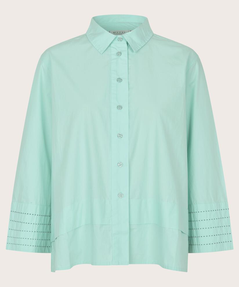 chemise en coton avec surpiqûres contrastées sur les manches, P. Turquoise