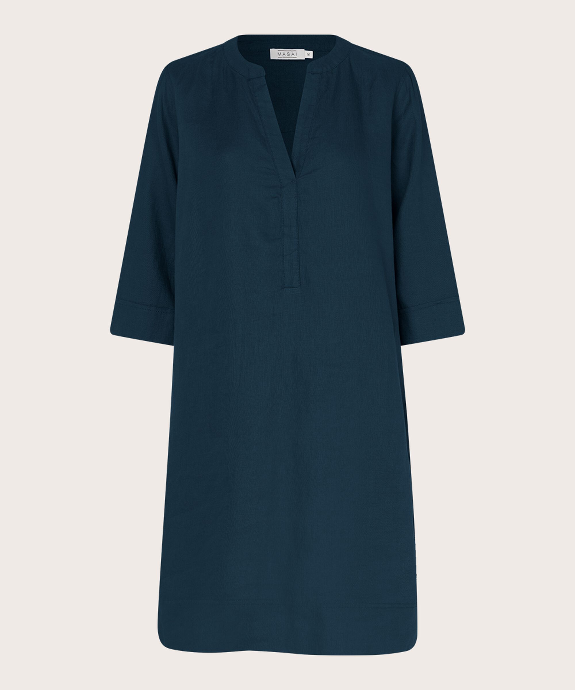 robe en lin avec col en V et poches fendues, Navy