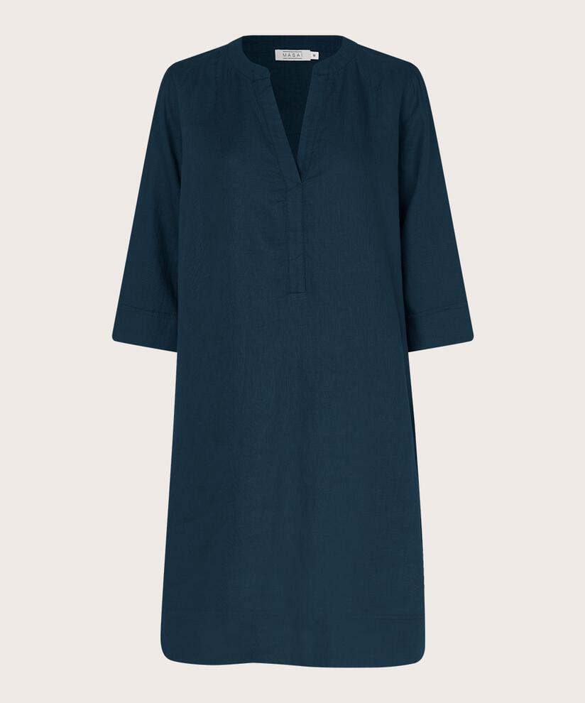 robe en lin avec col en V et poches fendues, Navy