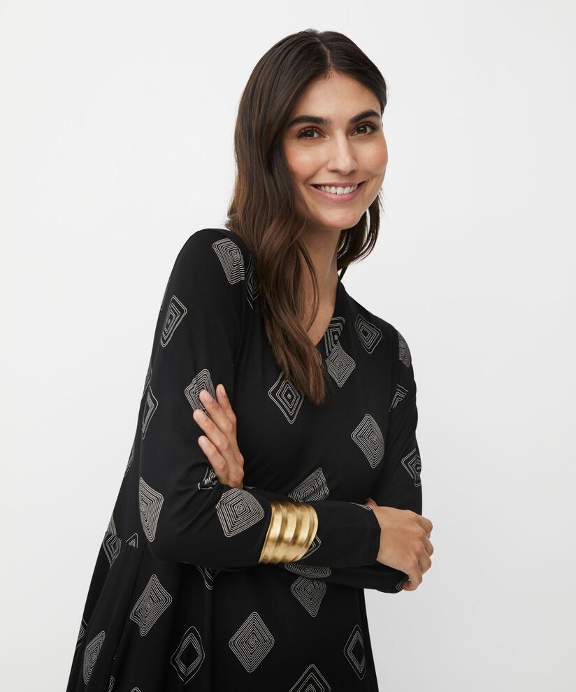 robe en jersey imprimé avec poches fendues, Black