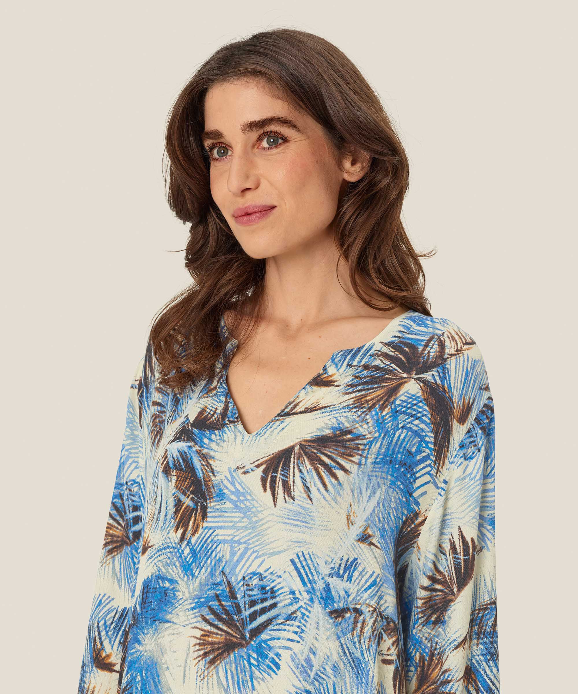 tunique en viscose imprimée avec col en V et fentes latérales, Della Blue