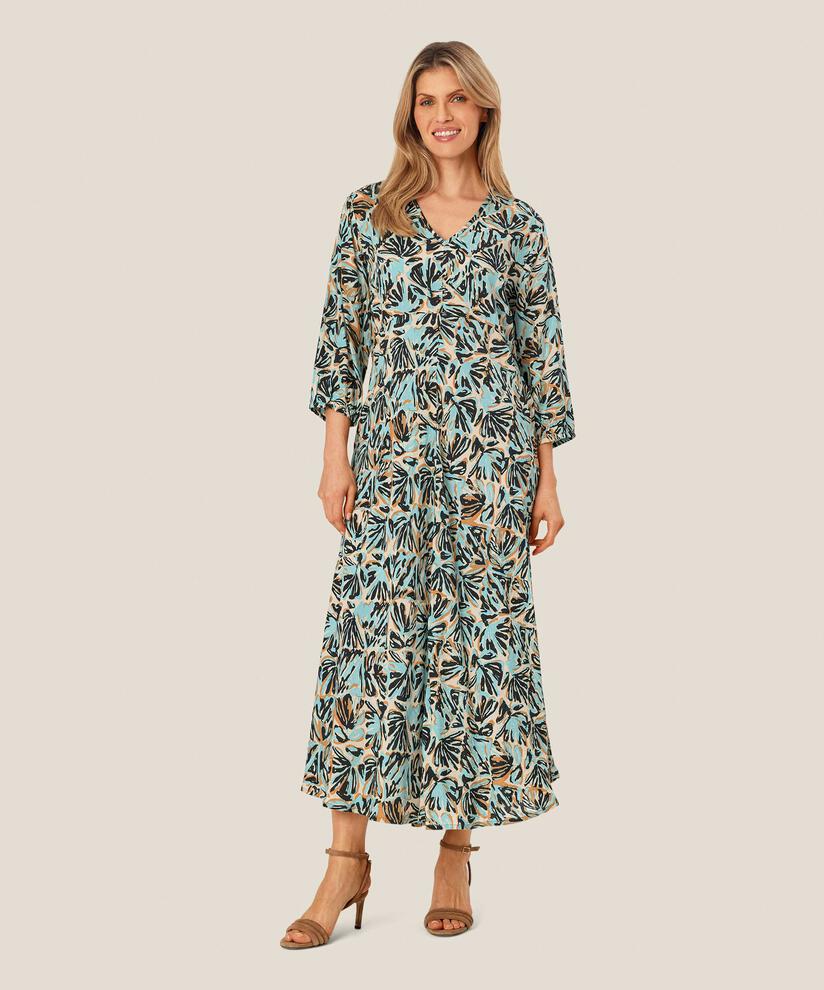robe en viscose à manches 3/4 et col en V, Aqua