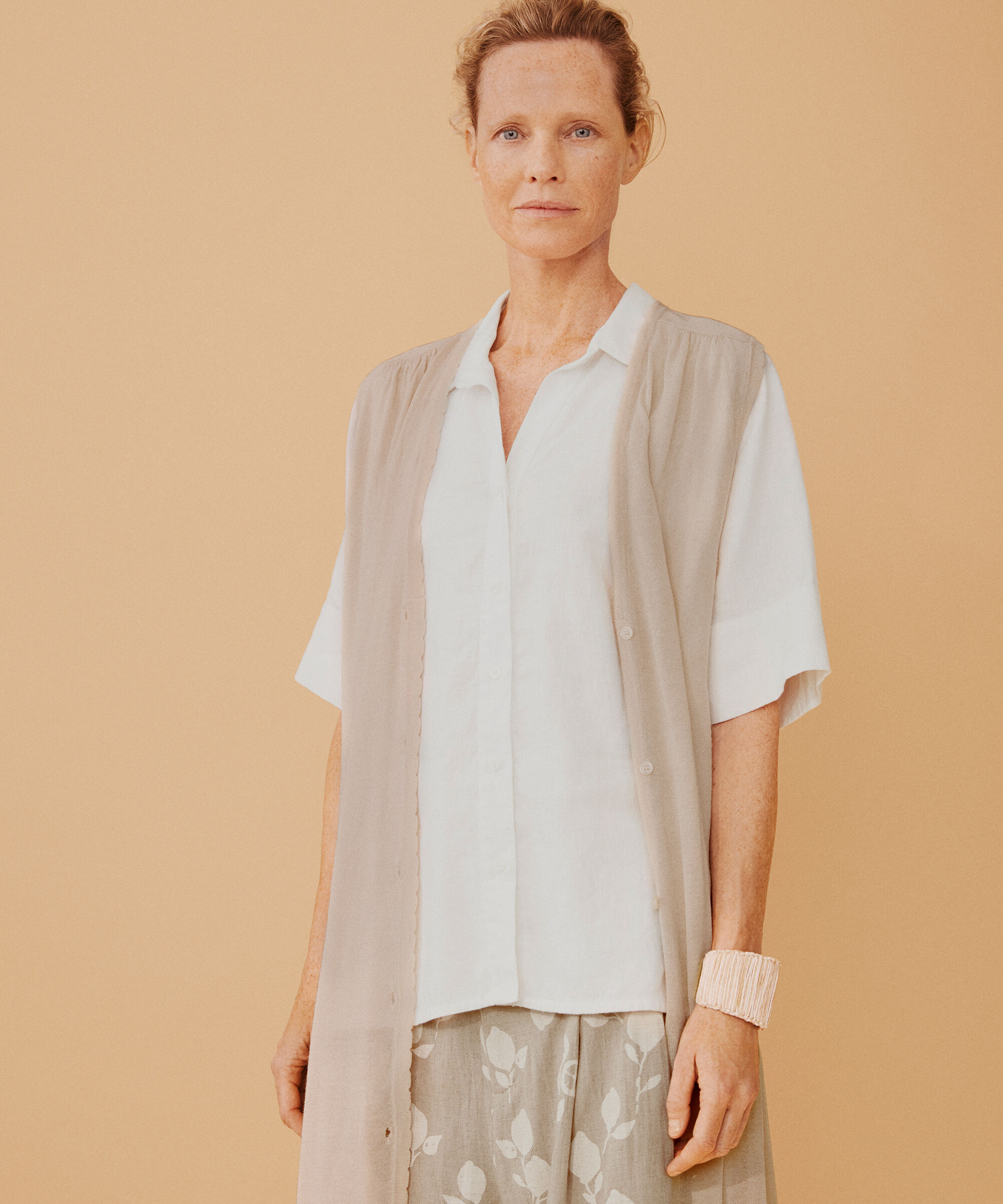 cardigan long tricoté en mélange de lin, Natural