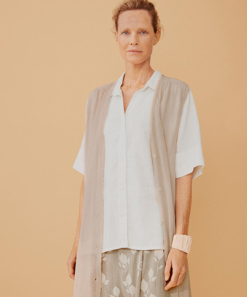 cardigan long tricoté en mélange de lin, Natural