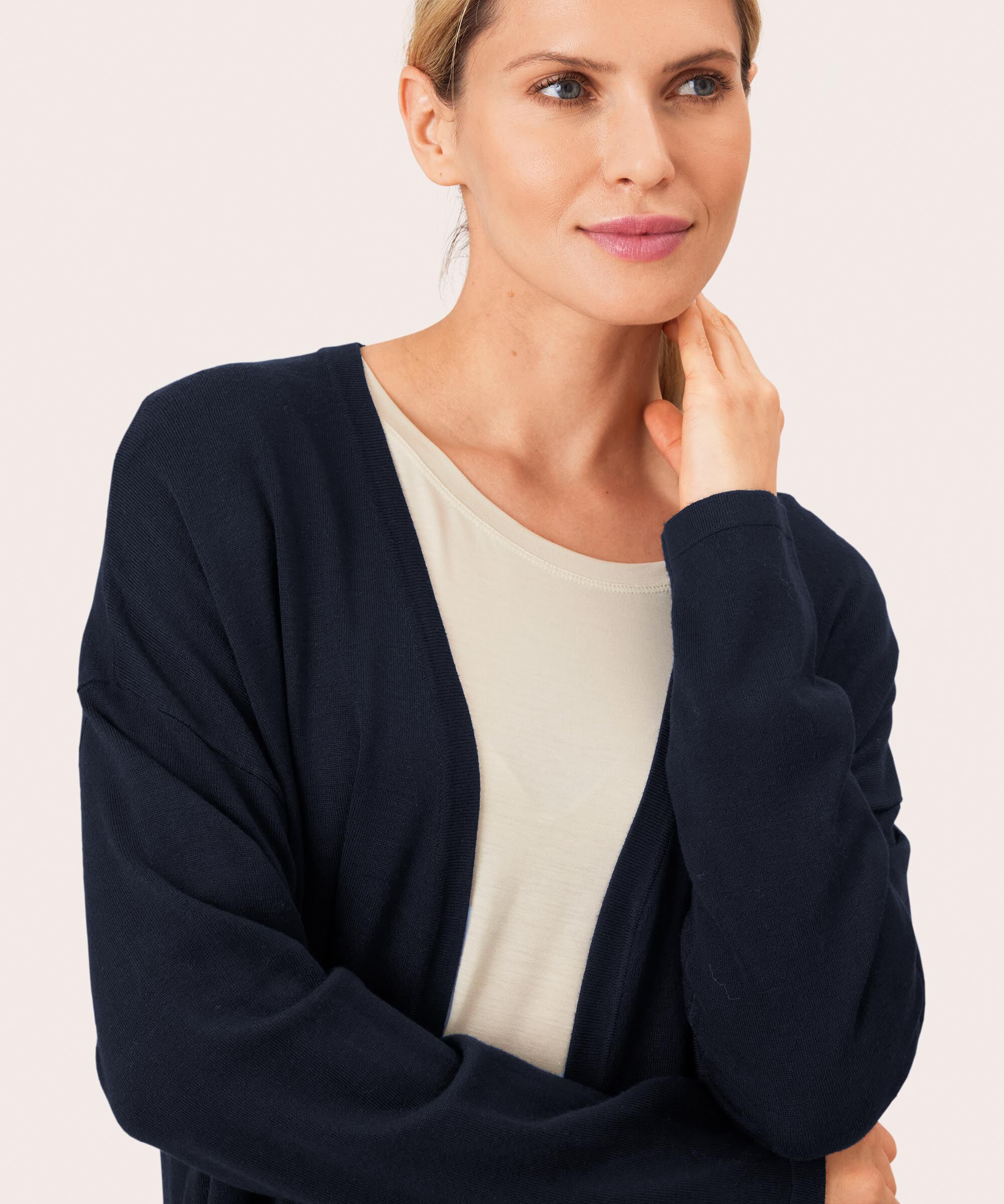 Cardigan En Fine Maille Coupe Droite, Navy