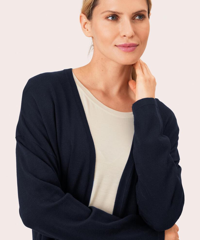 Cardigan En Fine Maille Coupe Droite, Navy