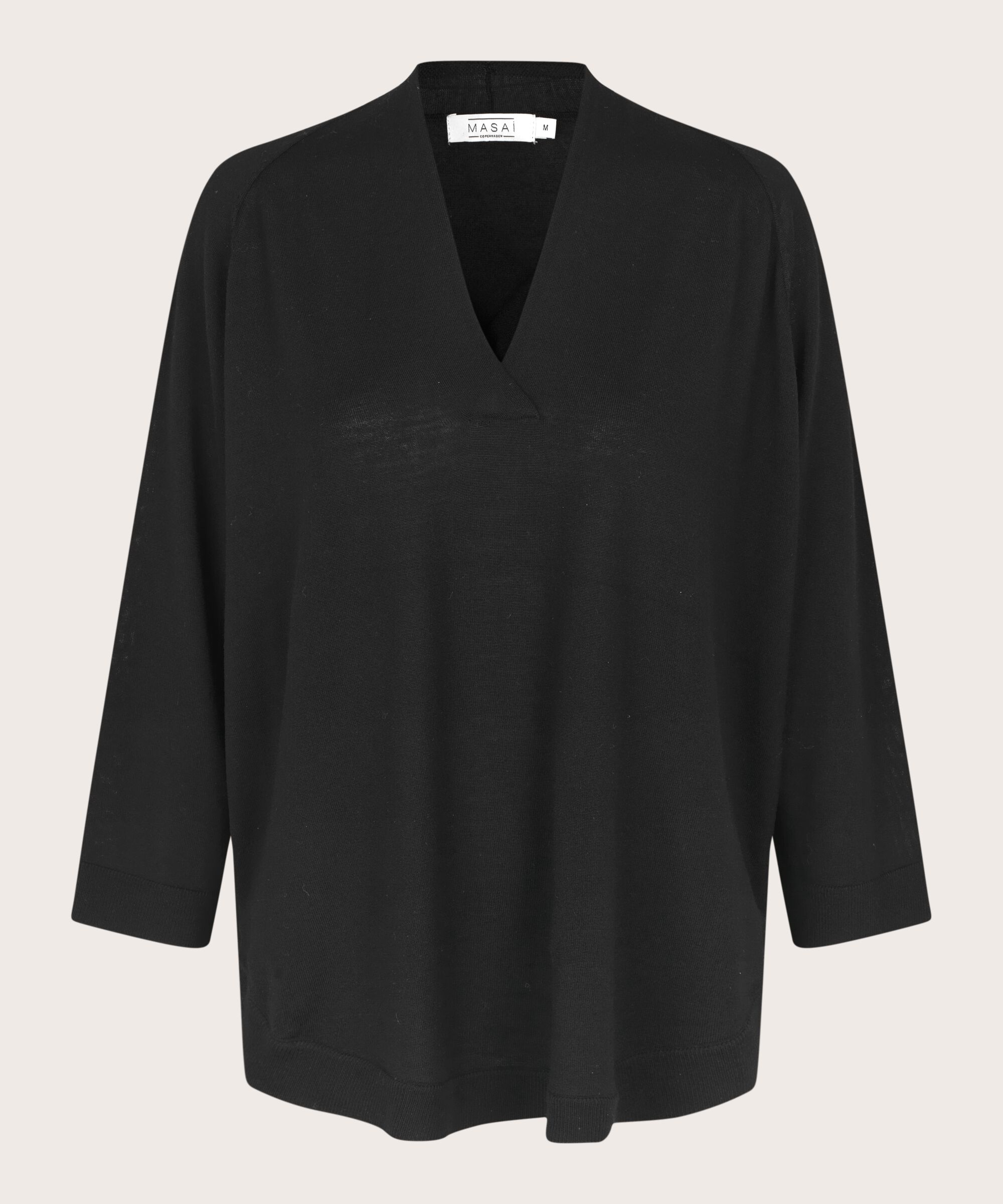 pull tricoté en laine avec col en v, Black