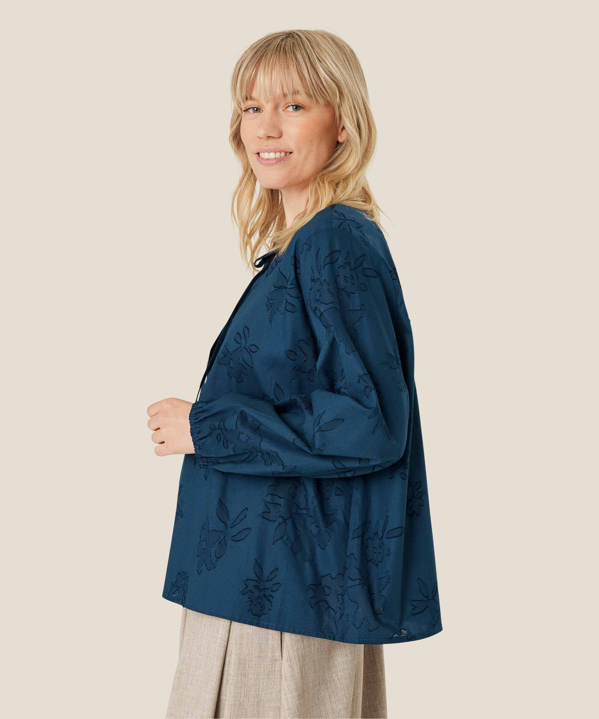 blouse en coton avec imprimé tissé et lien, Moonlit Ocean