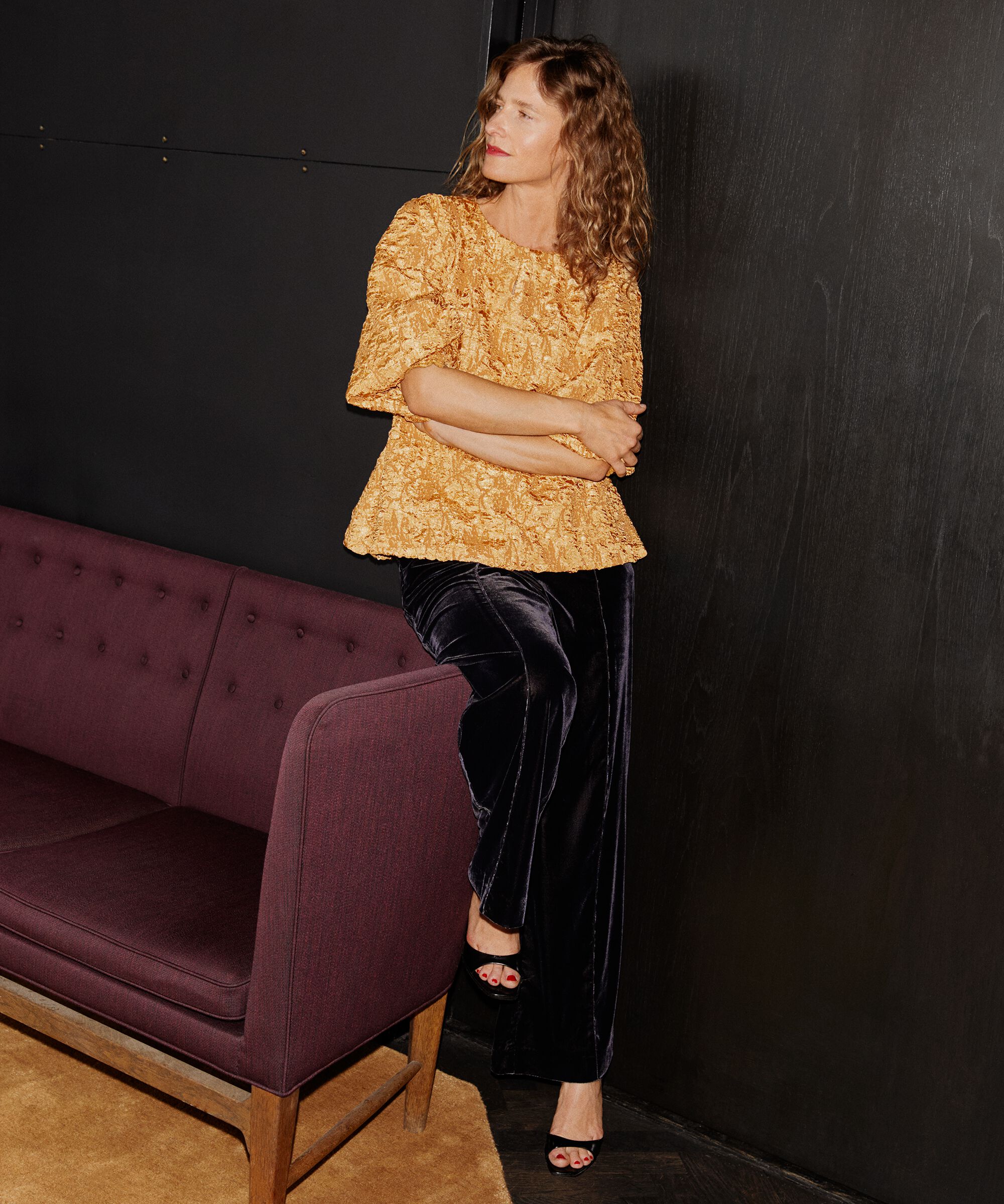 pantalon en velours avec taille élastique, Black