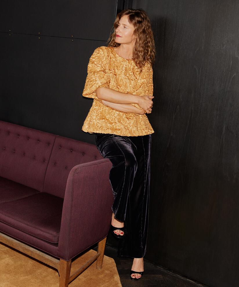 pantalon en velours avec taille élastique, Black