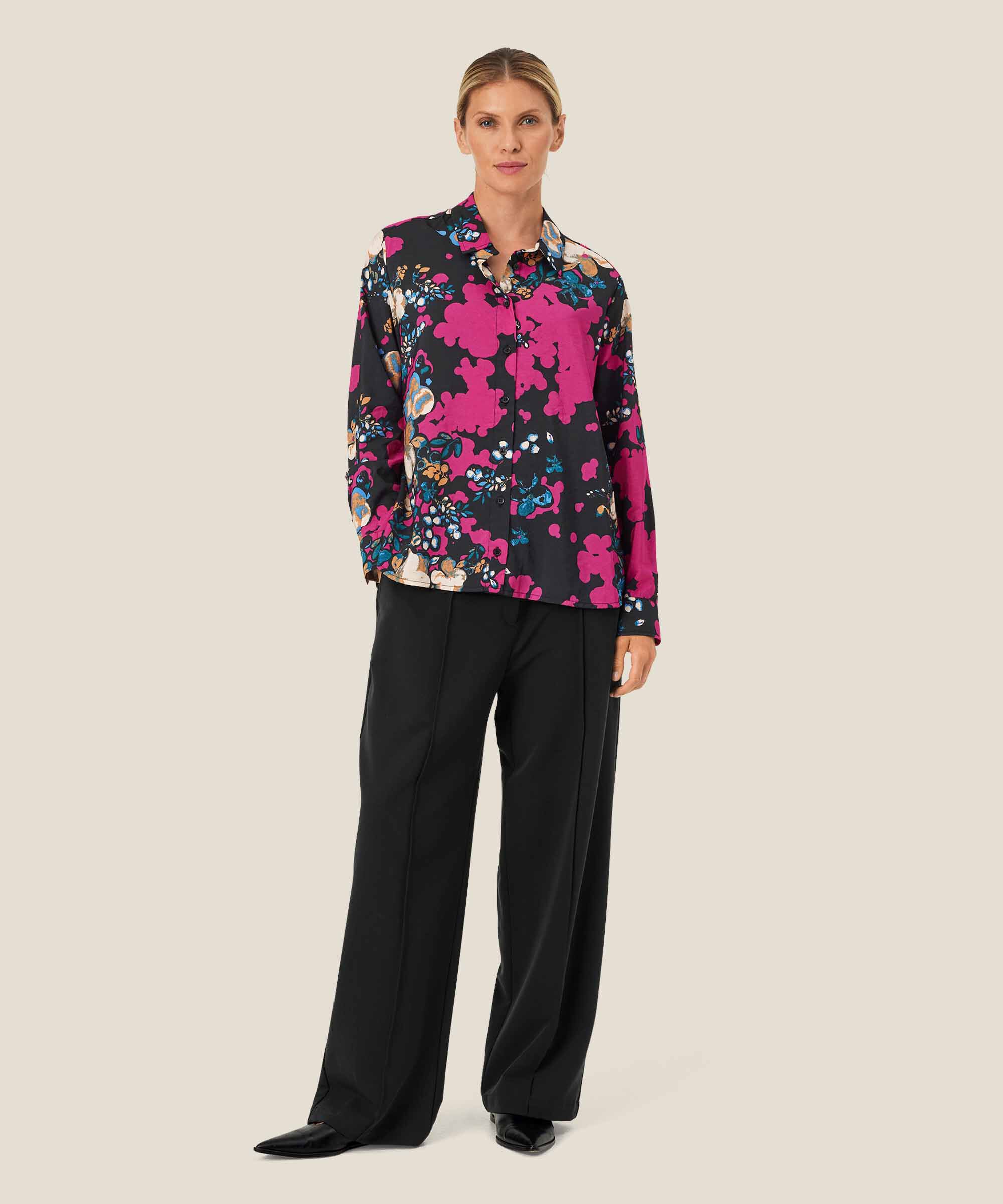 chemise en viscose imprimée avec plis au dos, Fuchsia Red