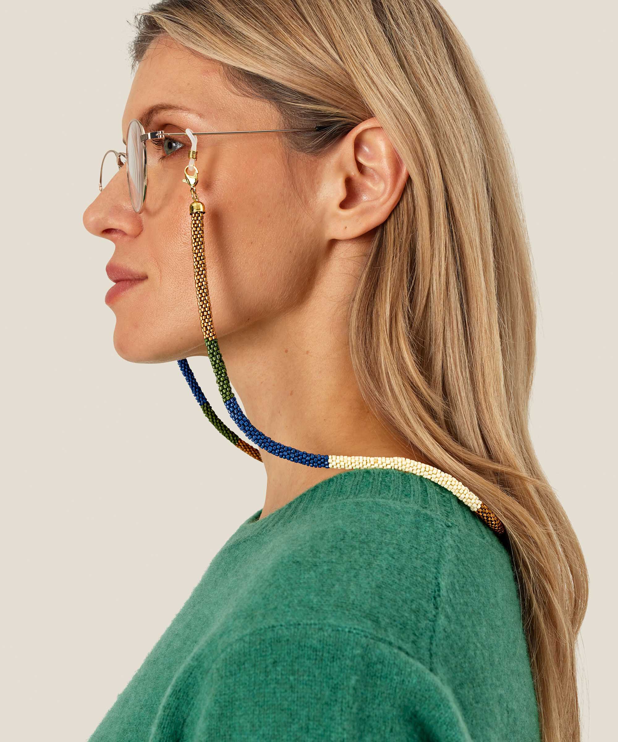 chaine à lunettes avec petites perles de verre, Four Clover