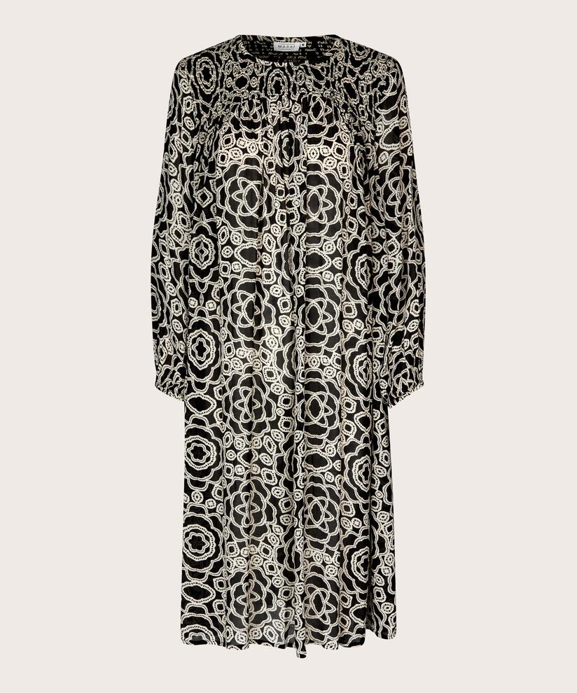 robe en viscose avec détails smockés, Black