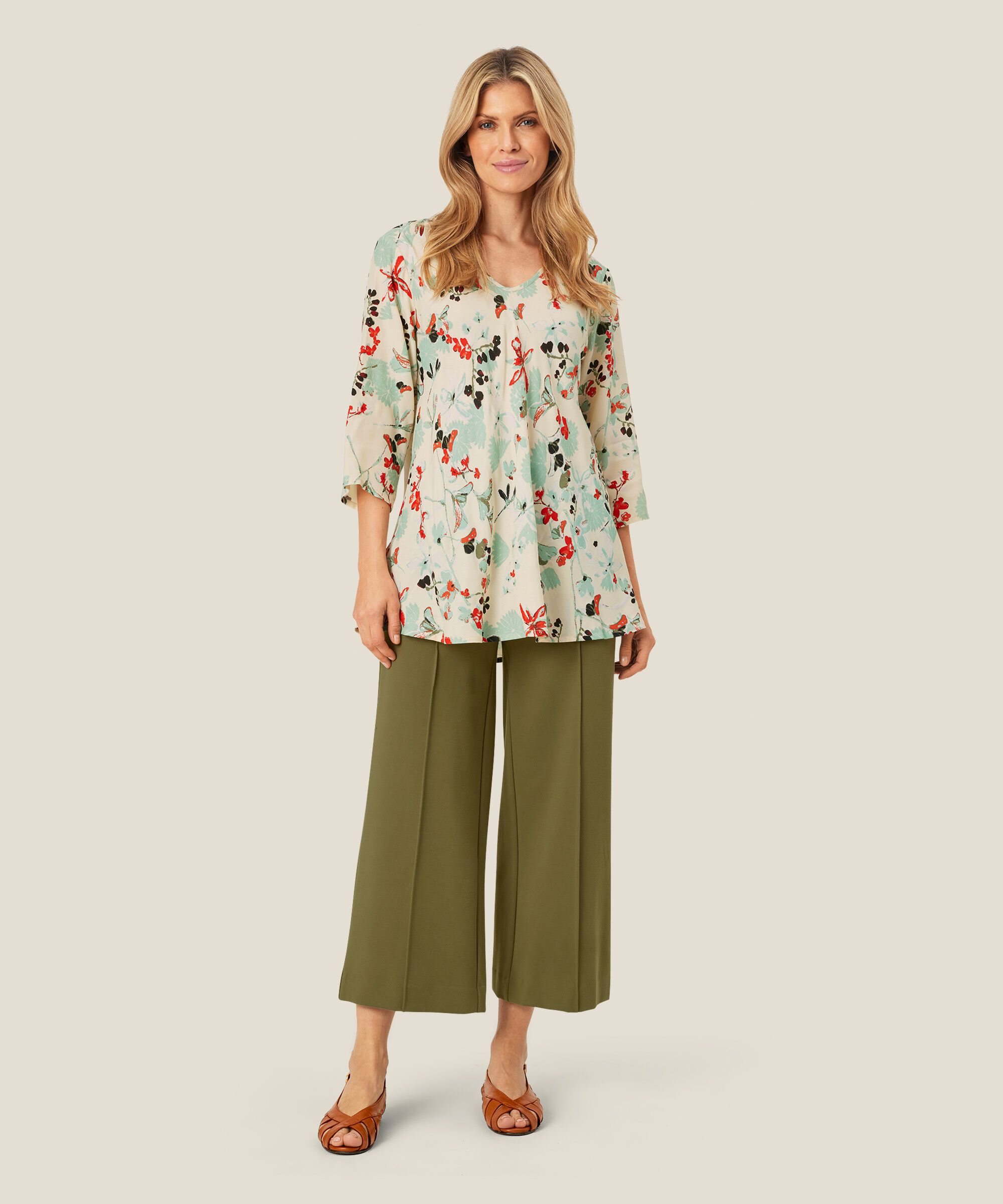 Top En Viscose À Motif À Manches Trois-quarts, Frosty Green