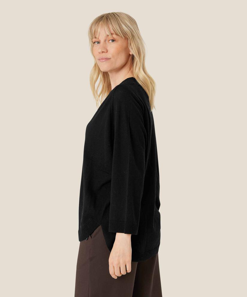 pull tricoté en laine avec col en v, Black