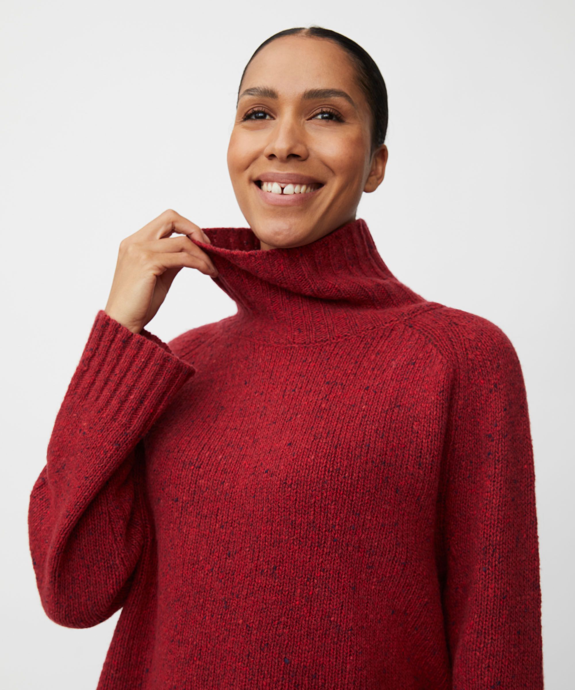 pull à col roulé en laine mélangée avec bords côtelés, Red Dahlia
