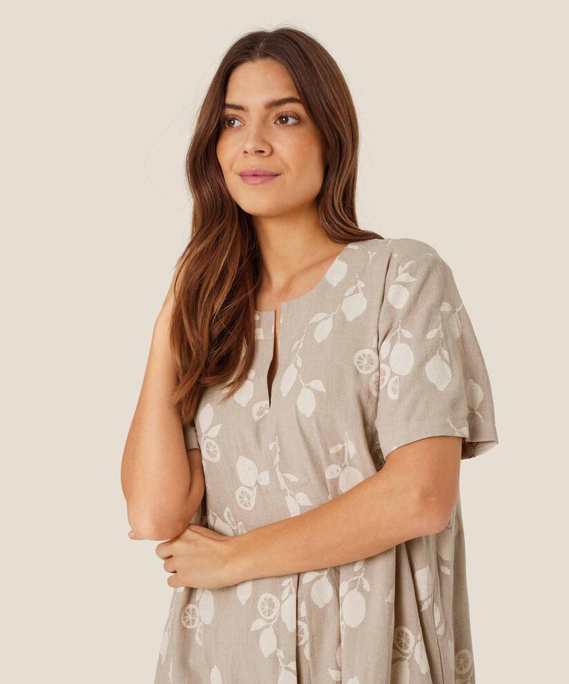 robe imprimée en lin mélangé avec poches latérales, Natural