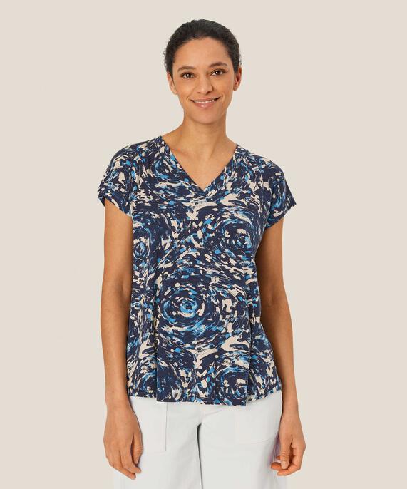T-shirt Imprimé À Col En V, Cendre Blue