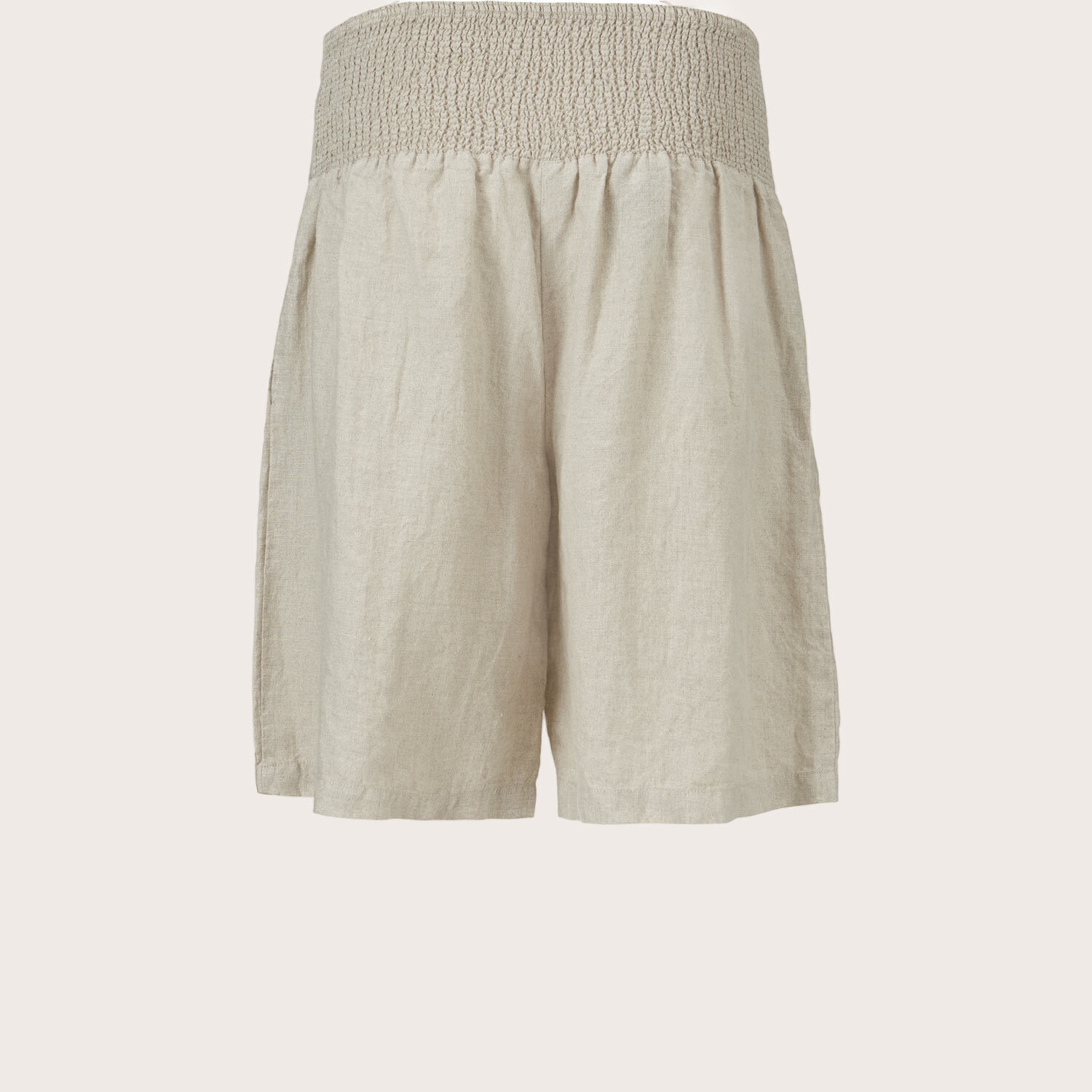 Short En Lin Avec &Eacute;lastique Smock&eacute; Au Dos, Natural