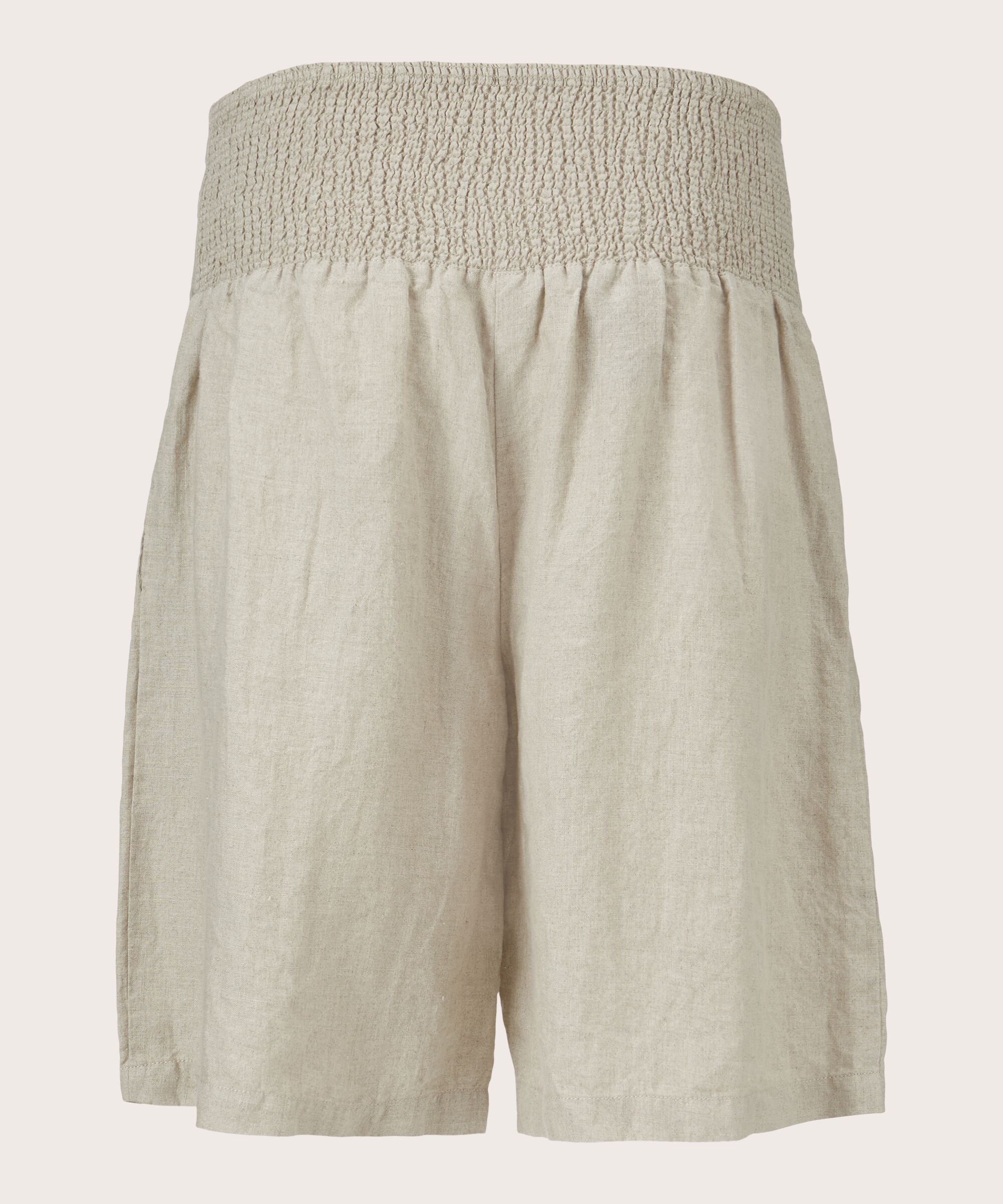 Short En Lin Avec Élastique Smocké Au Dos, Natural