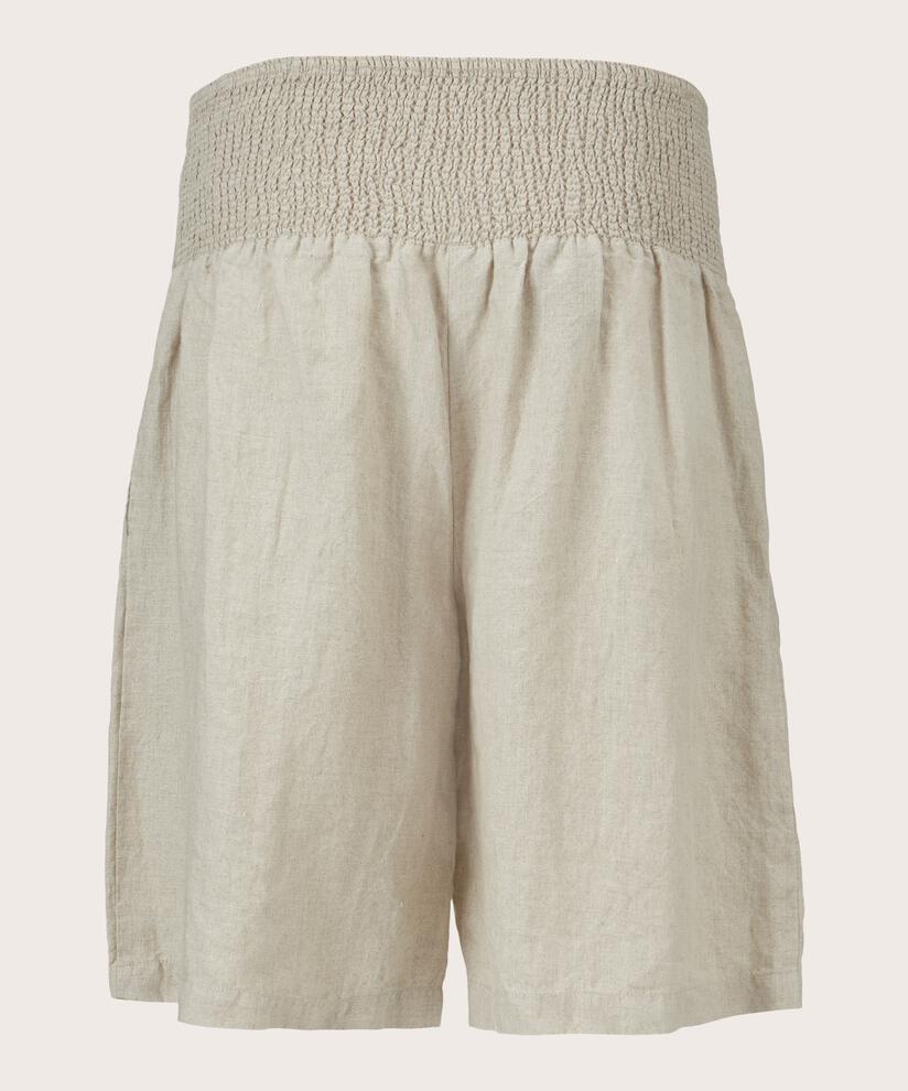 Short En Lin Avec Élastique Smocké Au Dos, Natural