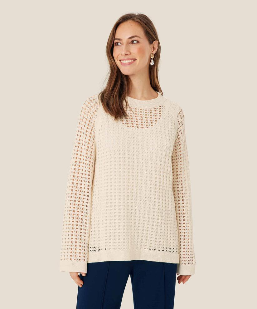 pull tricoté en coton avec motif troué, Whitecap
