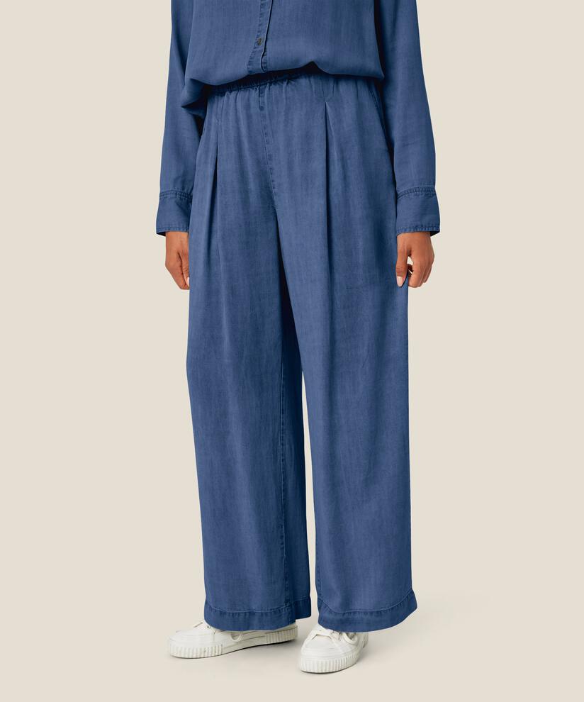 Pantalon en denim doux avec taille élastique et poches fendues, Washed denim