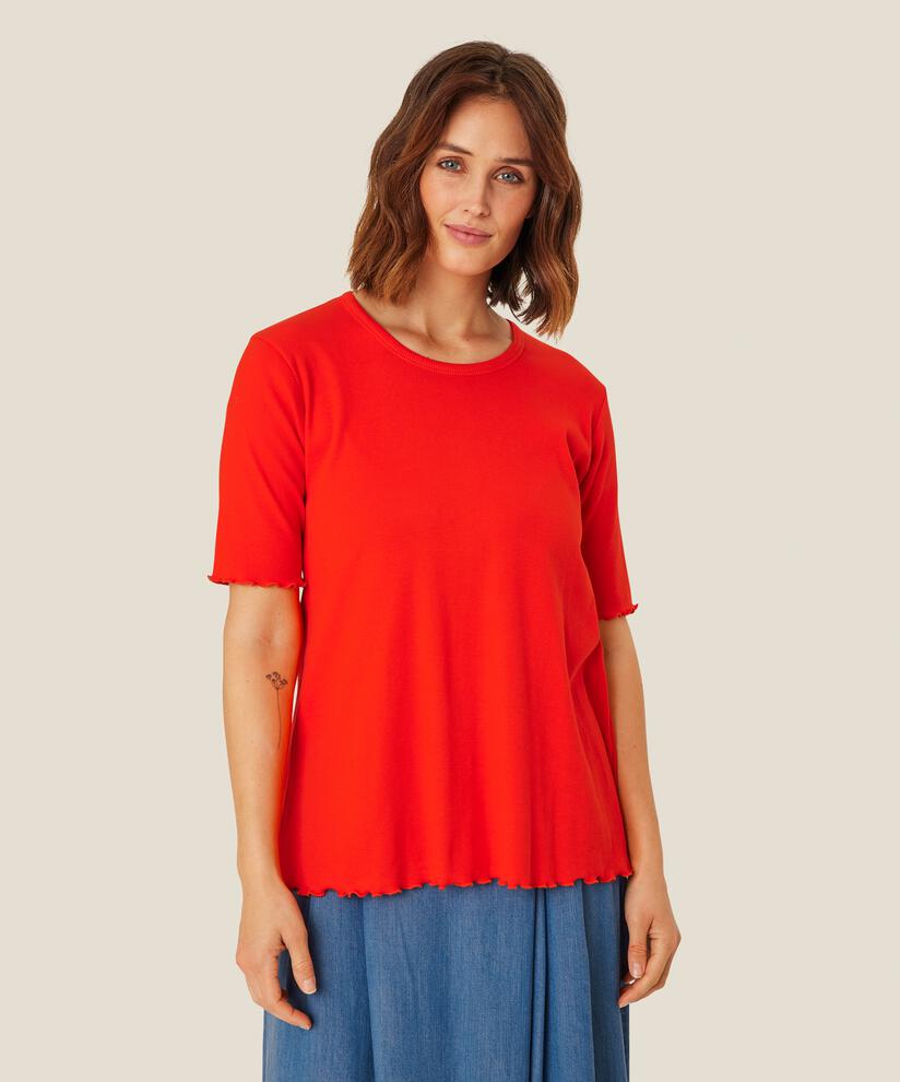 t-shirt en coton côtelé avec bord ondulé, Orange com