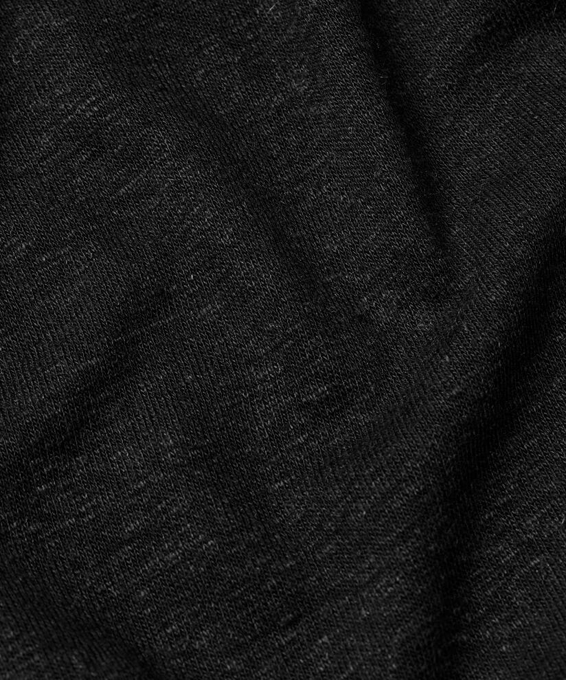 top en lin mélangé avec col rond et manches 1/2, Black