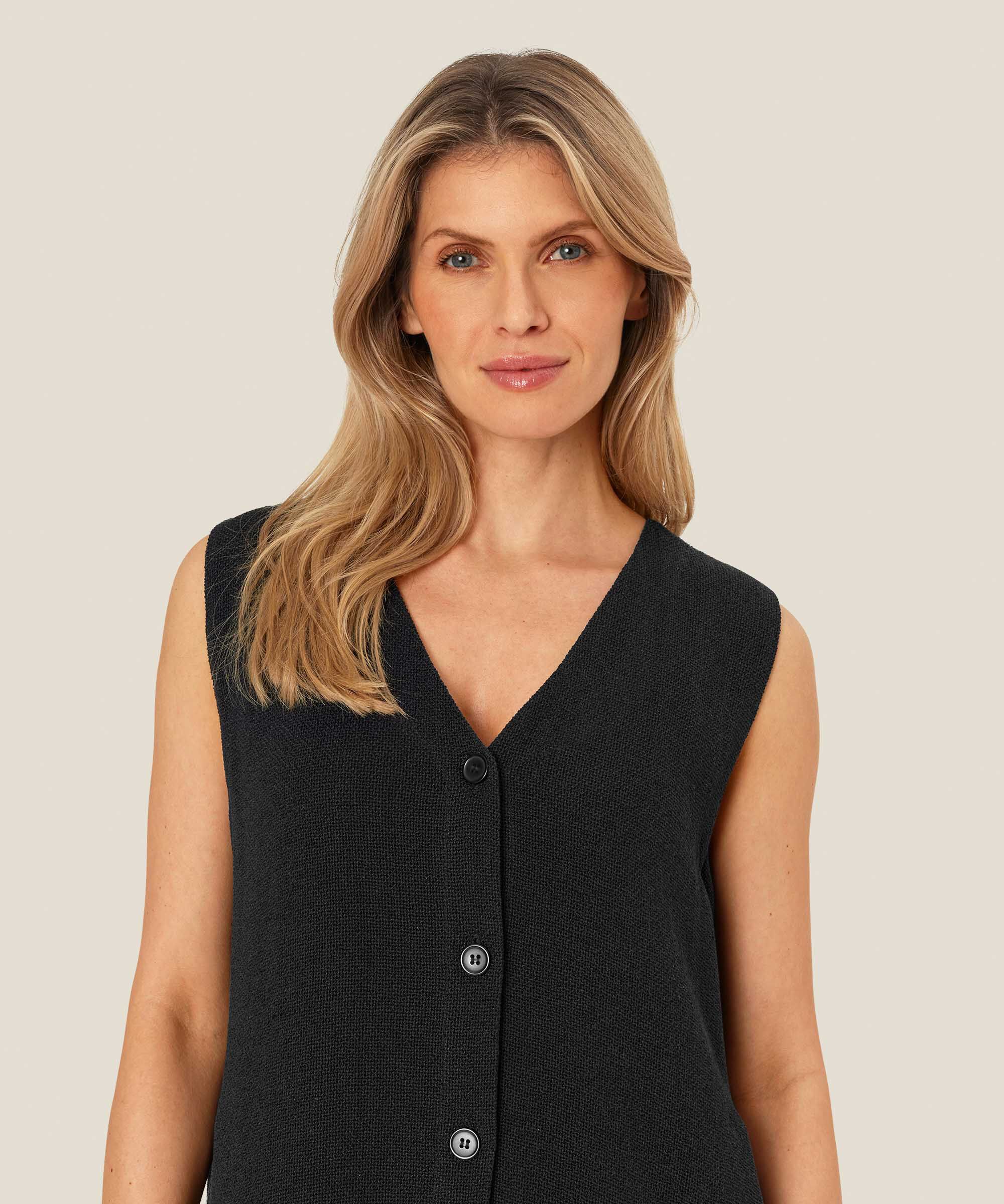 Robe bouclée boutonnée sans manches, Black