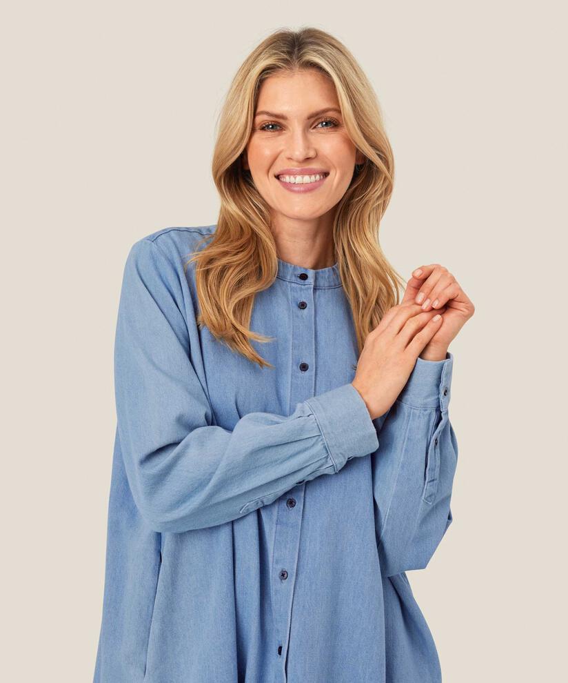 robe en jean boutonnée à manches longues, Light Denim