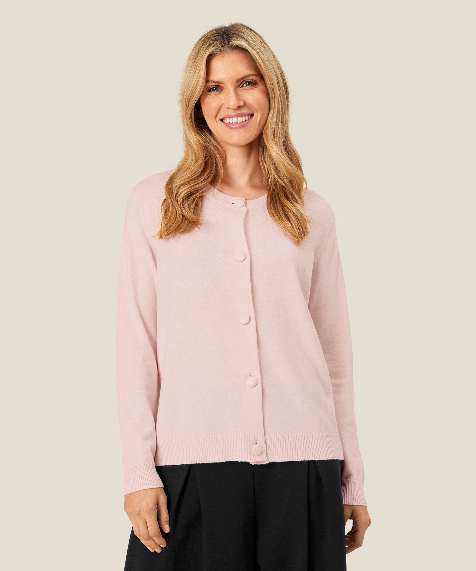 cardigan en maille fine à col rond, Mauve Chalk