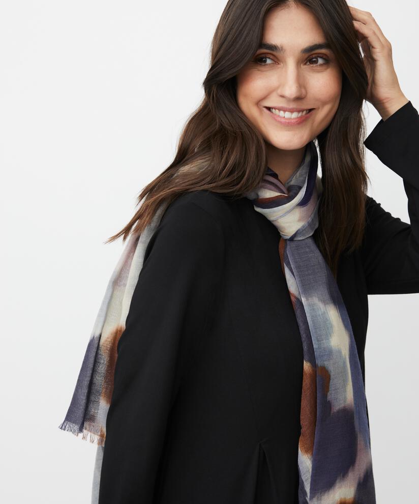 écharpe en laine mélangée imprimée, Navy Blazer